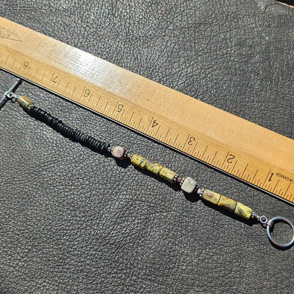 Asymmetrical Yellow Turquoise and Sandalwood Bracelet - Picture 4 of 5